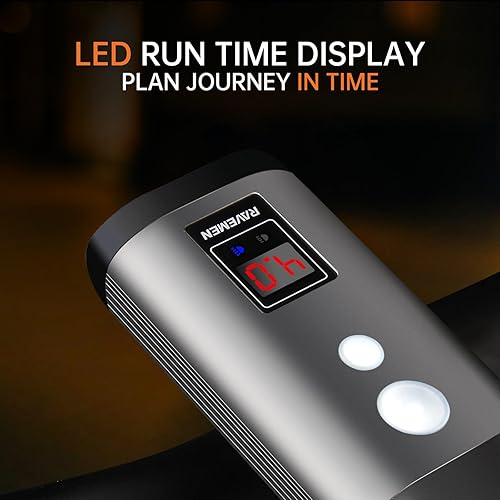 Miniatura 5 de RAVEMEN PR1200 Luz de bicicleta con haz antirreflejo, 1200 lúmenes, 5200 mAh, faro delantero con control remoto con cable, salida USB, pantalla LED,