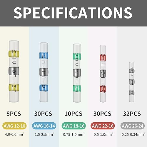Miniatura 2 de 110 piezas de conectores de alambre termorretráctiles, kit de conectores de tope de sello de soldadura, terminales de empalme impermeables para uso