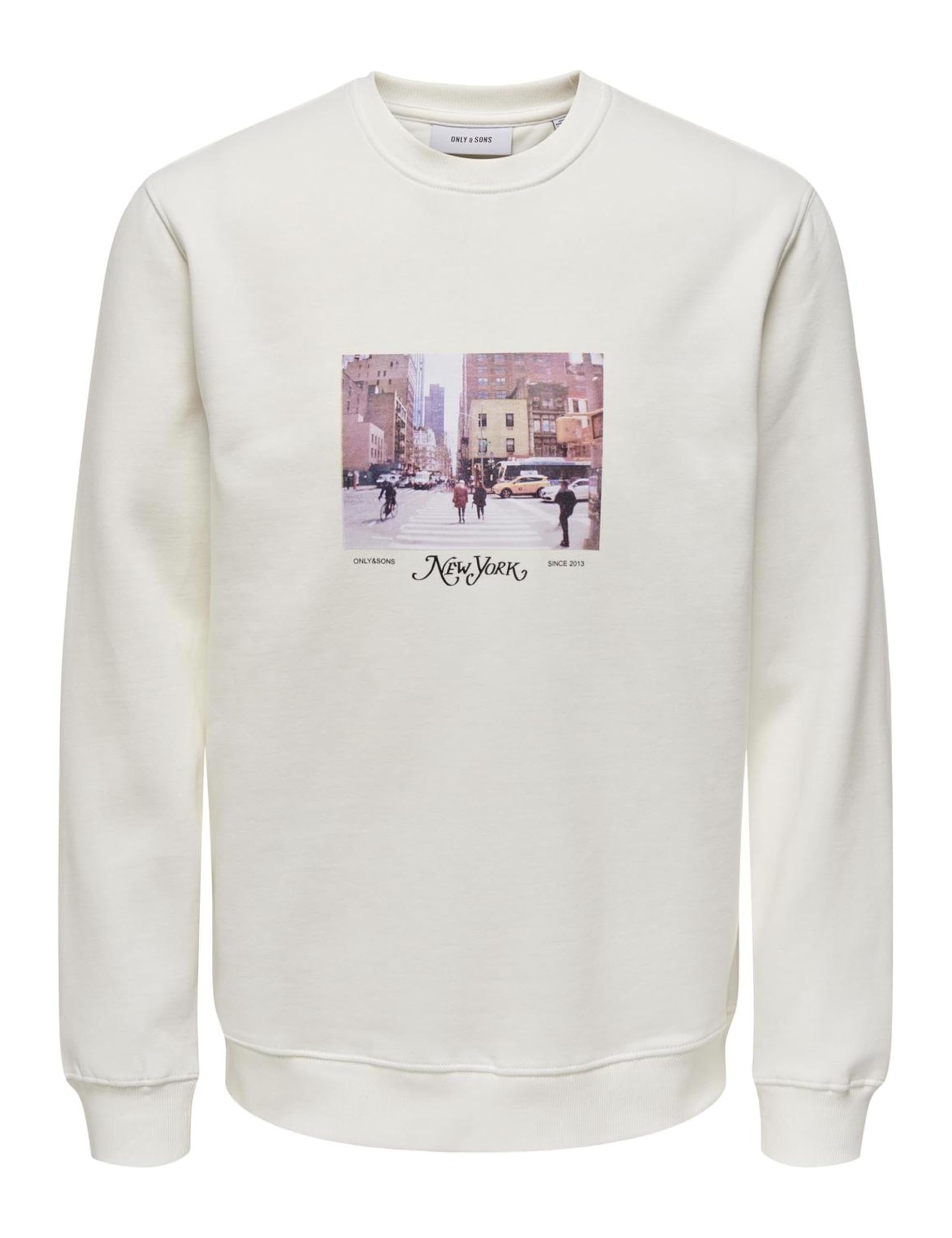 ONLY & SONS Men's Onsrobert Reg Photo Crew Neck SWT Vd Sweatshirt, Cloud Dancer, XL