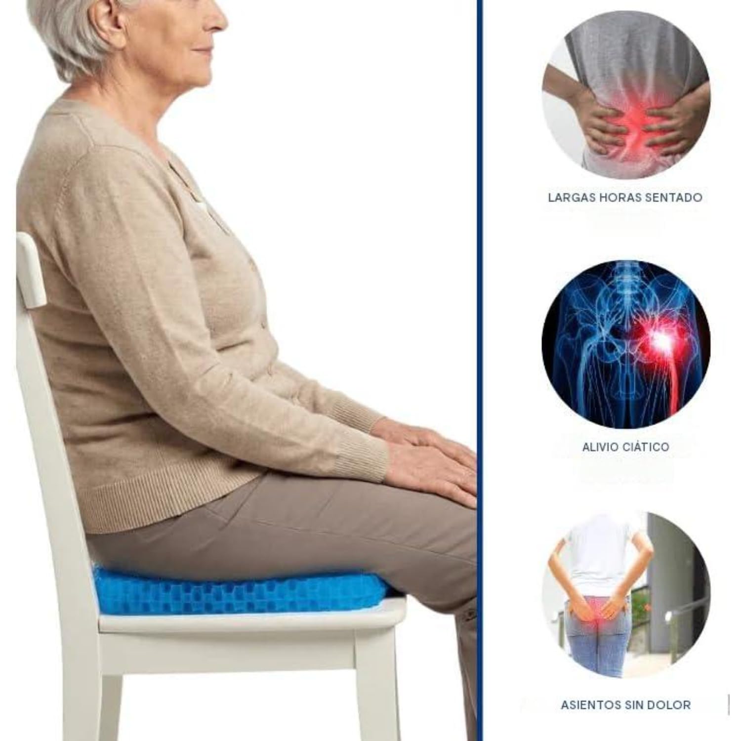 Cojín De Gel - Assiva Cojín Ortopédico En Forma De Panal, Anti-escaras, Transpirable, Ergonómico, Funda Extraíble Lavable, Antideslizante, Para Oficina, Coche Y Silla De Ruedas. (40*35*2.5CM)