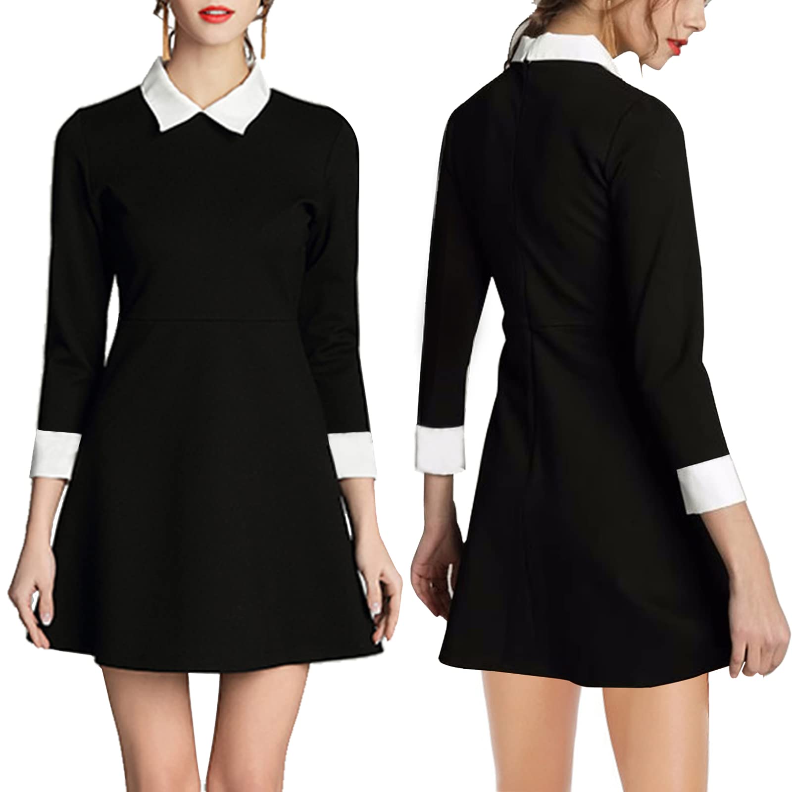 SHIKIWednesday Dress Costume Girl Classic Peter Pan Collar Skirt Black Goth Cosplay Halloween Outfit for Women