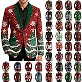 JIANGML Herren-Weihnachtsanzug Cord Weihnachtsblazer Lustig Weihnachtsmotiv Weihnachtsjacken Festliches Outfit Lässiger Button Mantel Leisure Jacket Männer Party Kostüme Xmas Anzug Weihnachtssakko