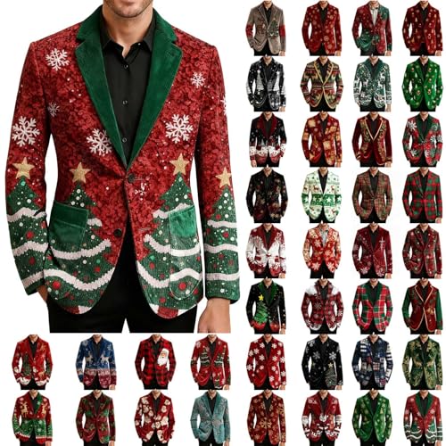 Weihnachtsmantel Herren Cord Retro Weihnachten Herrenjacke Button Down Weihnachtsmann Mantel Slim Fit Weihnachtsblazer Weihnachtsmotiv Weihnachtsjacken mit Taschen Wintermode Langarm Freizeitjacke