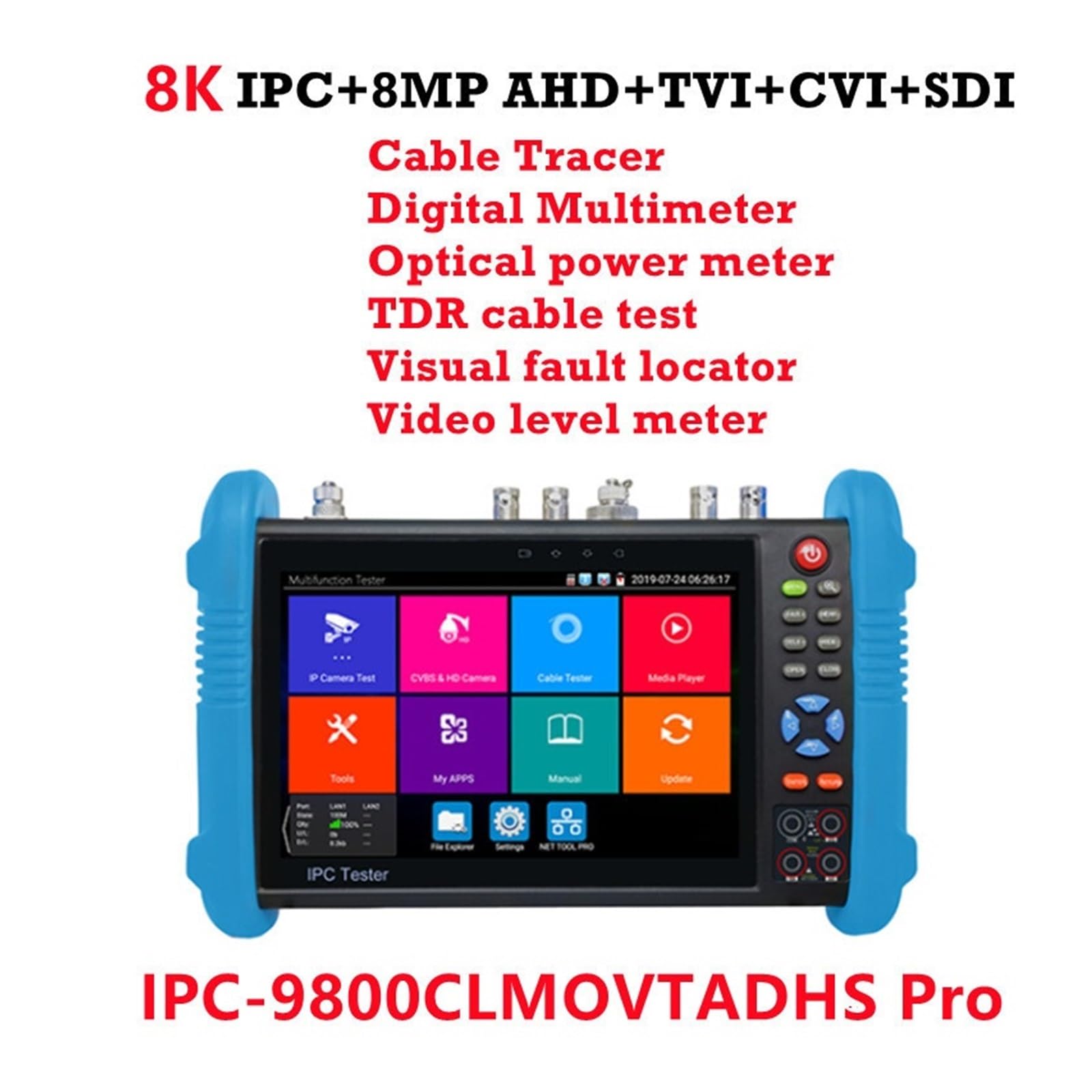 Tester per telecamere IP, Tester IPC 8K IPC9800PRO 7 "Telecamera CCTV 8MP AHD CVI TVI H.265 Tester Telecamera IP PTZ Tester For Cavi Ingresso VGA Tester CCTV Corpo piccolo, portatile e più facile da t