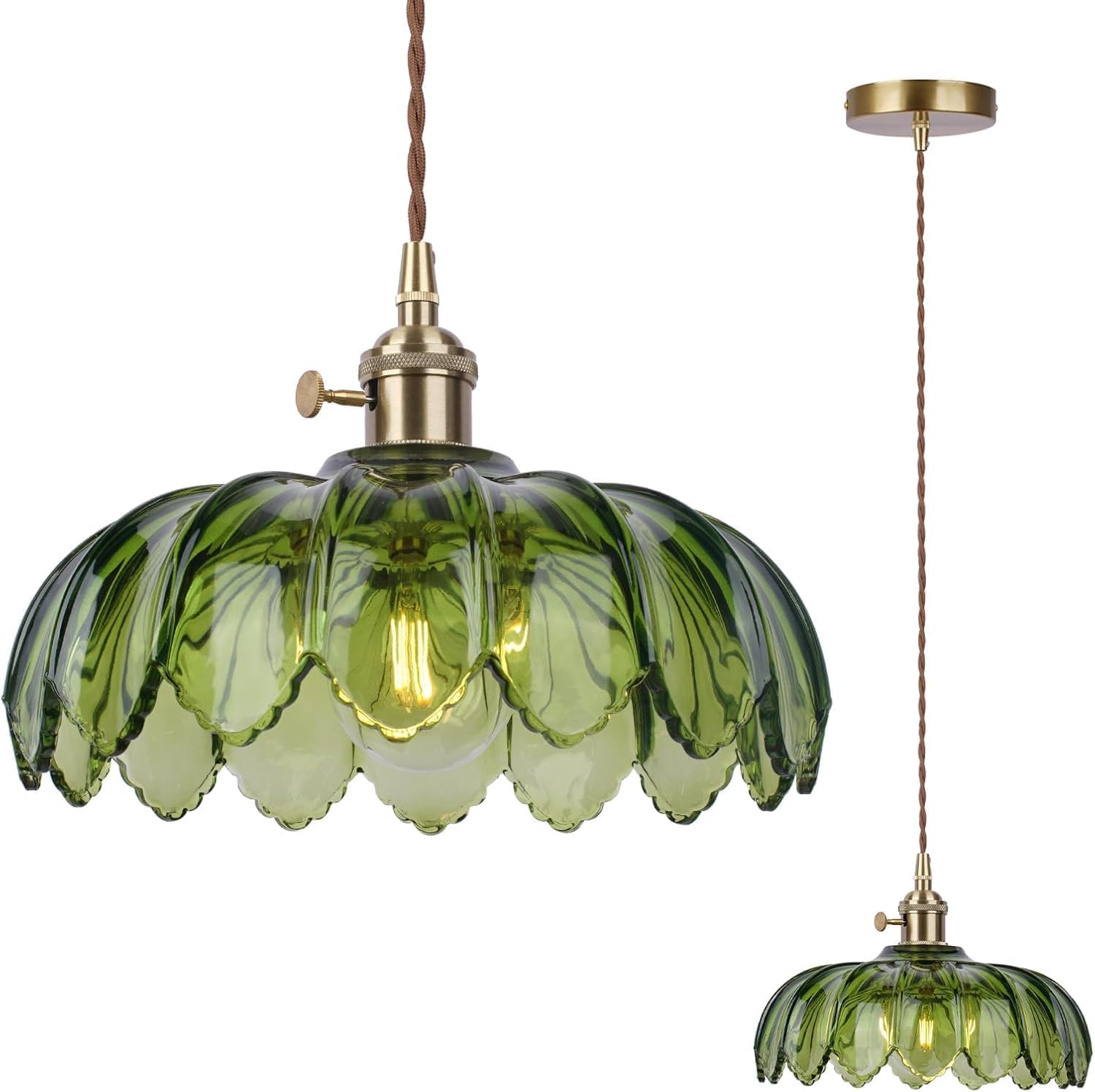 Hängelampe Grüne Glas Pendelleuchte Esstisch E27 Vintage Esstischlampe 26cm