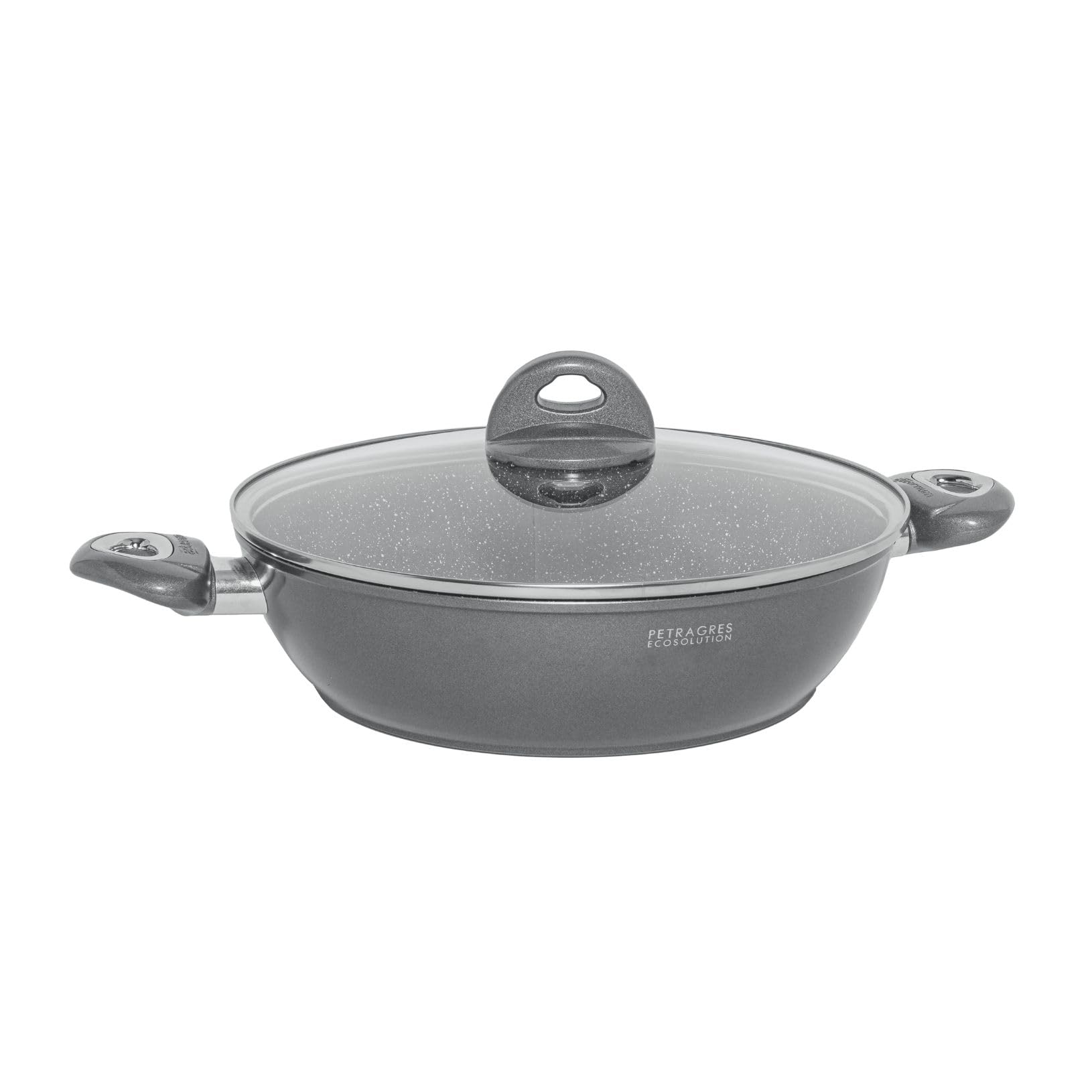 Aeternum, Petragres Ecosolution, Batteria 8 pezzi, 2 Padelle 20-24 cm, 2 Casseruole 16-20 cm, 1 Tegame 28 cm, 3 Coperchi 16-20-28 cm, Full Induction, Adatto all'Induzione, Riv. PFAS FREE, Grigio scuro