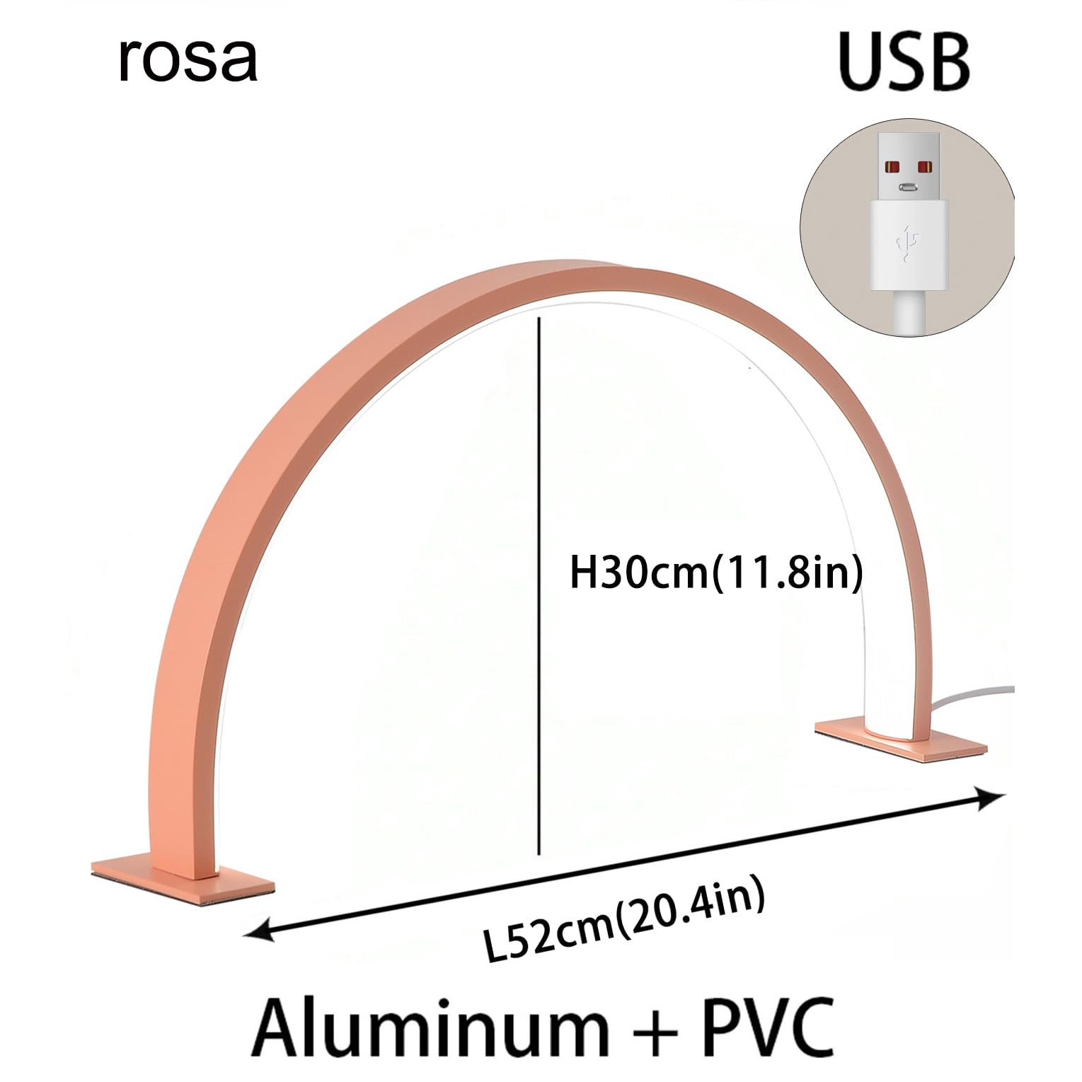 L52CM (20.47in),H30CM (11.81in) Halbmond-Lampe, Wimpernschneiden Tischlampe, Leselampe, Nagellampe für Nageltisch, Innenbeleuchtung Tischlampe, Nagel & Gesichtspflege Desktop Leselampe (Rosa)