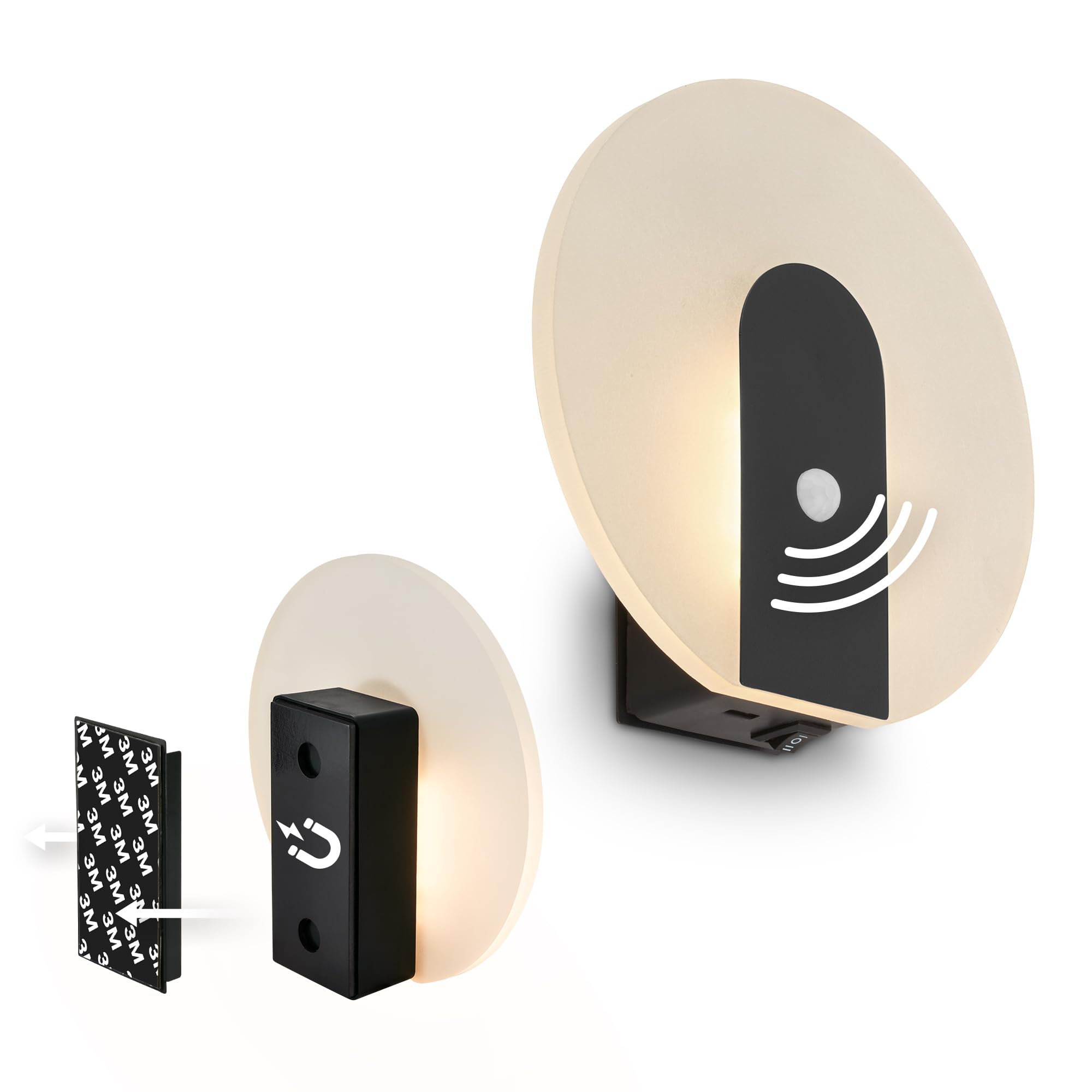 BRILONER Sticklights - LED Wandleuchte ohne Stromanschluss und ohne Bohren mit Bewegungsmelder, Akku, magnetisch abnehmbar, Wandlampe zum Kleben, Leselampe, Flurlampe, 15x3,7x14,7 cm, Schwarz