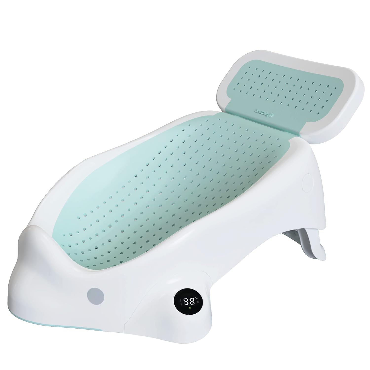 Baby Bather Plus - Bath Support with Thermometer for Bathtub or Sink (0-6 Months) Slip-Resistant & Ergonomic for Newborn Infant (Aqua) - Jool Baby Baby Bather PLUS (with Thermometer) Aqua