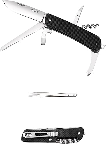 Ruike Pequeño kit de cuchillos de campamento multiherramientas 15 en 1 EDC plegable cuchillo de bolsillo táctico para hombres y mujeres, regalos,