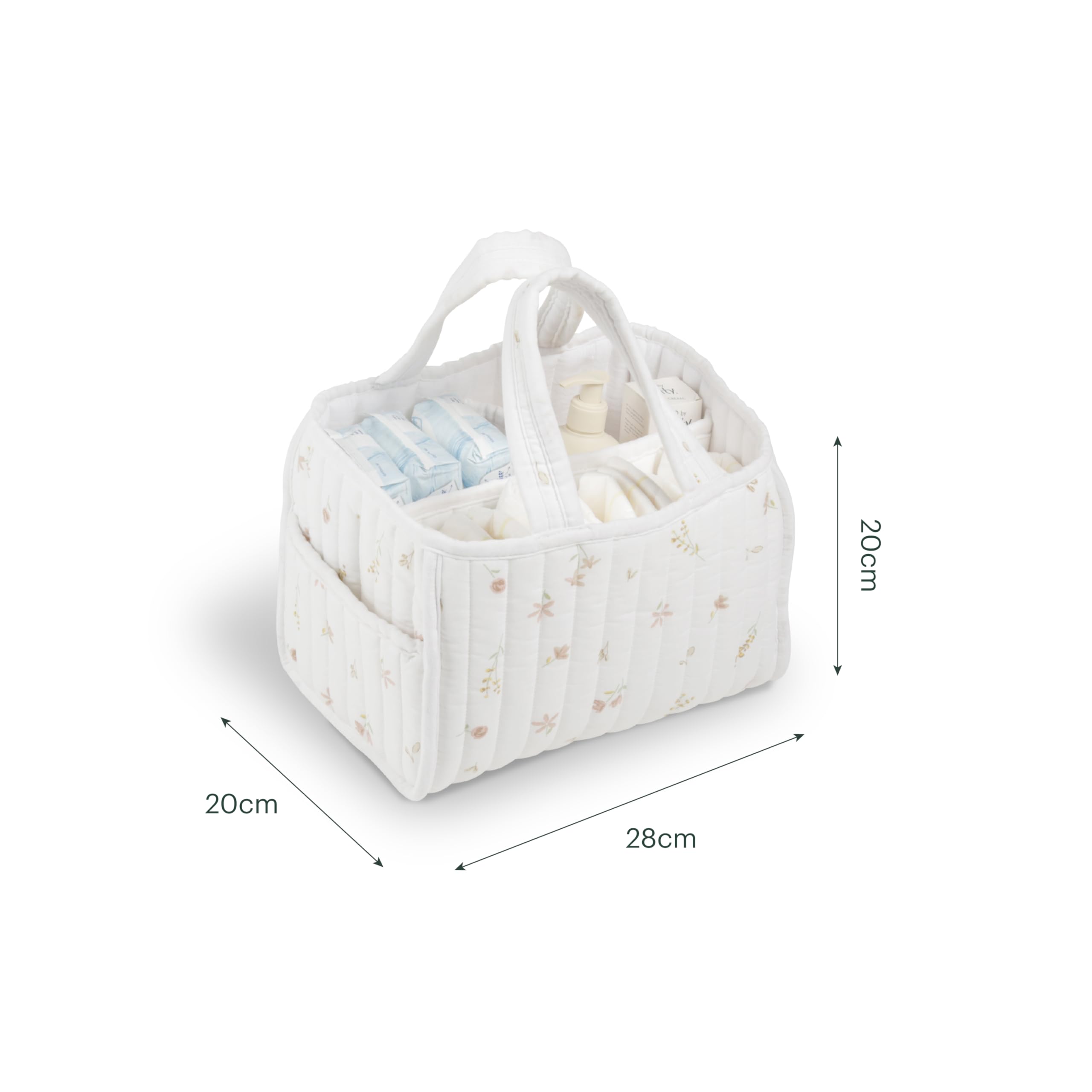 CuddleCo Organizador de pañales acolchado con 3 compartimentos internos espaciosos, bolsillo exterior, asas resistentes, lavable a máquina, artículos esenciales para padres recién nacidos (prado de