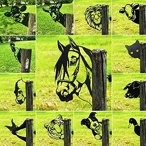Toklyuie Peeping Animal Metal Art - Farm Peeping Cow Metal Art Garden Decor Outdoor Farm Backyard Patio Lawn Garden Fence Decoration (#13 Bear) #TOP6