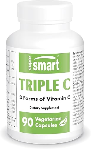 Supersmart - Triple C (3 formas de vitamina C) - Ácido ascórbico, ascorbato de calcio y palmitato de ascorbilo | Sin OMG y sin gluten - 90 cápsulas