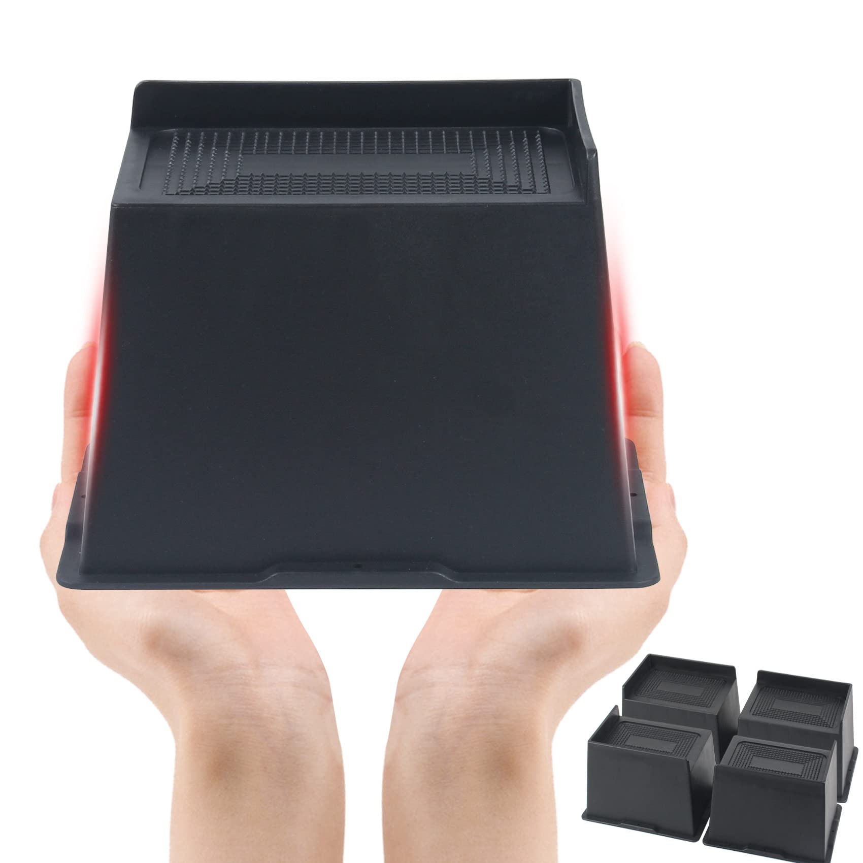 Photo 1 of DEDU Oversized Bed Risers 6 Inch Heavy Duty 4 Pack, Rectangle Furniture Risers for Sofas Supports Up to 11000 Lbs, Upgrade Couch Risers L Shape for Bed, Couch, Desk, Chair (Black) 6 inch-4 Pack-Black