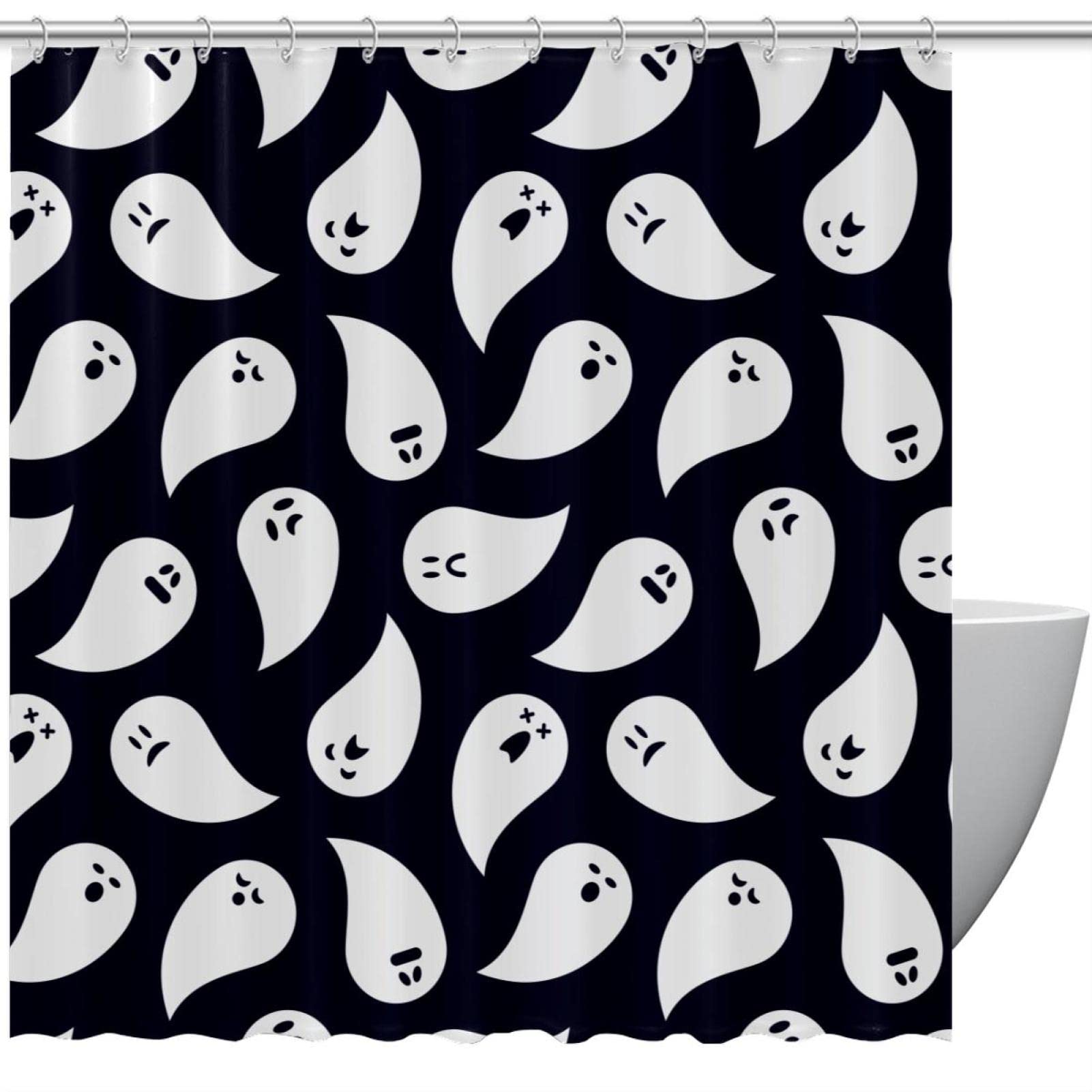 Rideau de douche Halloween pour baignoire familiale motif fantôme ludique