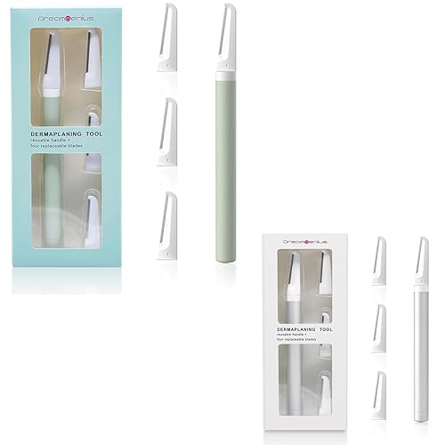 Dermaplaning Herramienta para exfoliación facial de mujer, maquinillas de afeitar duraderas con 4 cuchillas reemplazables, verde y plateado