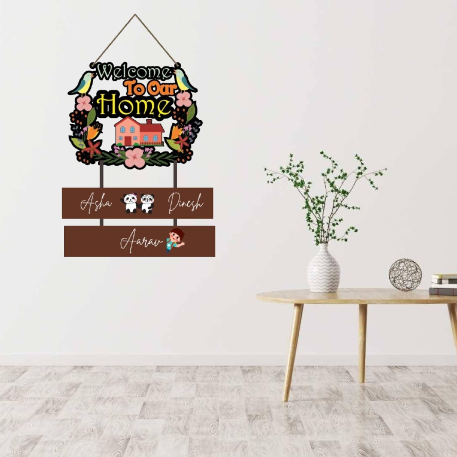 Webelkart Premium Wooden Welcome To Our Home Customised Wall Hanging Name Plate For Home Entrance outdoor, Wooden Hanging House Name Plate - (16 x 10 inches)