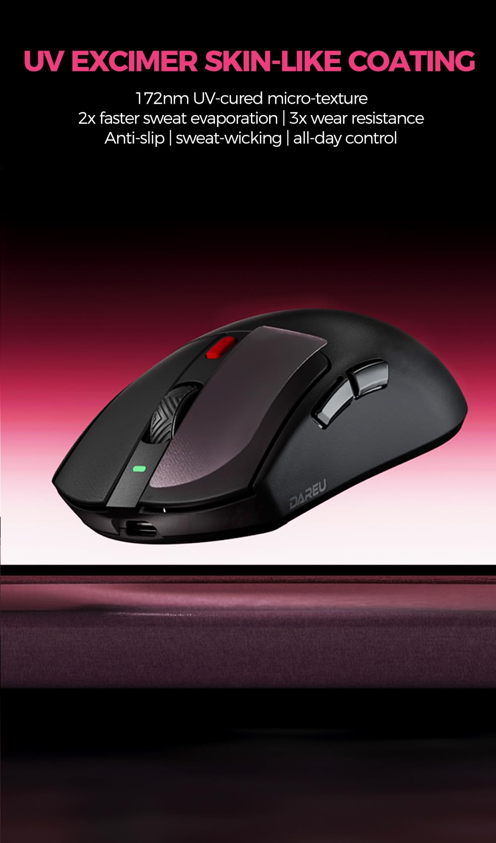 DAREU AE6 Pro Bezprzewodowa mysz do gier, czujnik PAW3950 30K, podwójna częstotliwość odświeżania 8K, 59 g, stacja ładująca z wyświetlaczem, powłoka ekscymerowa, 3 tryby połączenia, programowalna