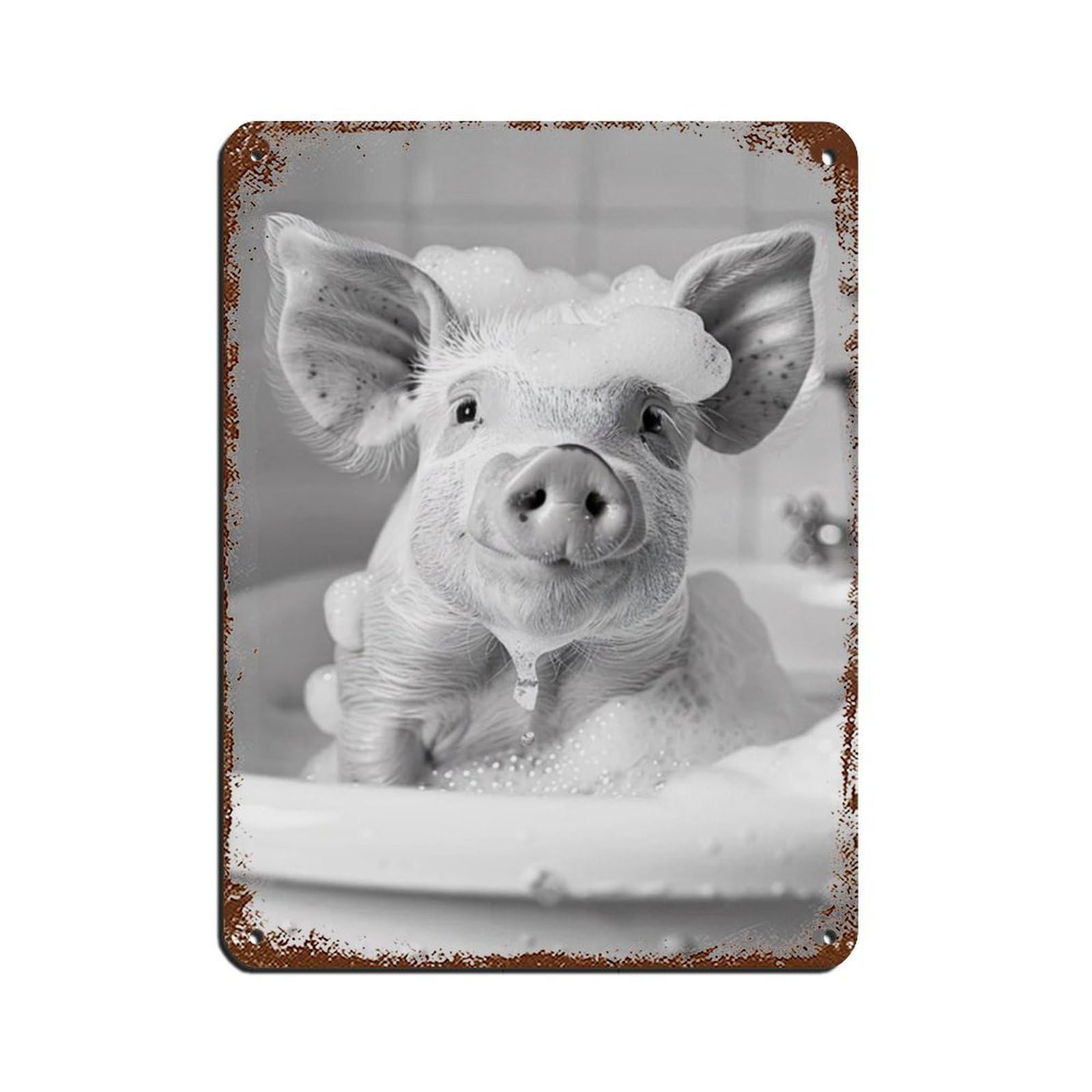 Pig in The Bathtub, Funny Animal Poster (2) Tin Sign Vintage Metal Pub Club Cafe Bar Home Wall Art Decoration Poster Retro 12x16inch(30x40cm)