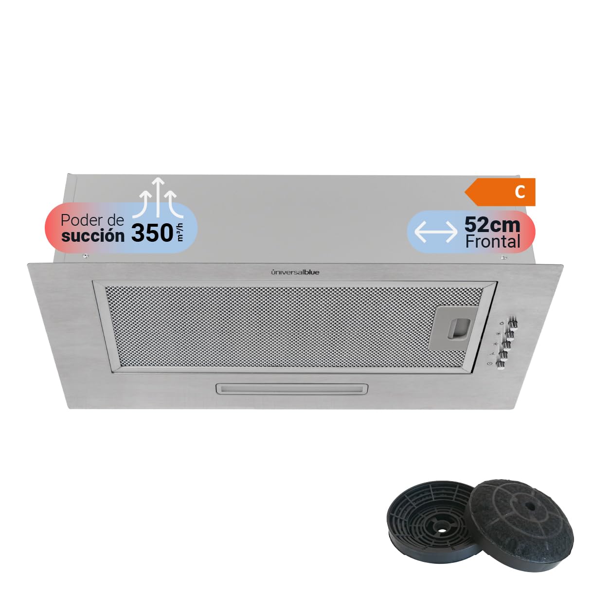 UNIVERSALBLUE Campana Extractora Encastrada 52 cm 70W | Campana Encastre Acero Inoxidable | Extractor Aire y Humo para Cocina 3 Velocidades | Fácil Instalación