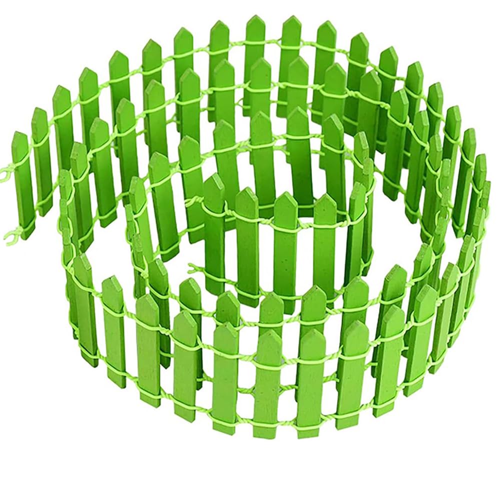 SKYPRO Miniature Garden Fence, 5x90CM Wooden Flexible Picket Fence for Micro Landscape, Flower Pot, Fairy Garden Decoration (Green)