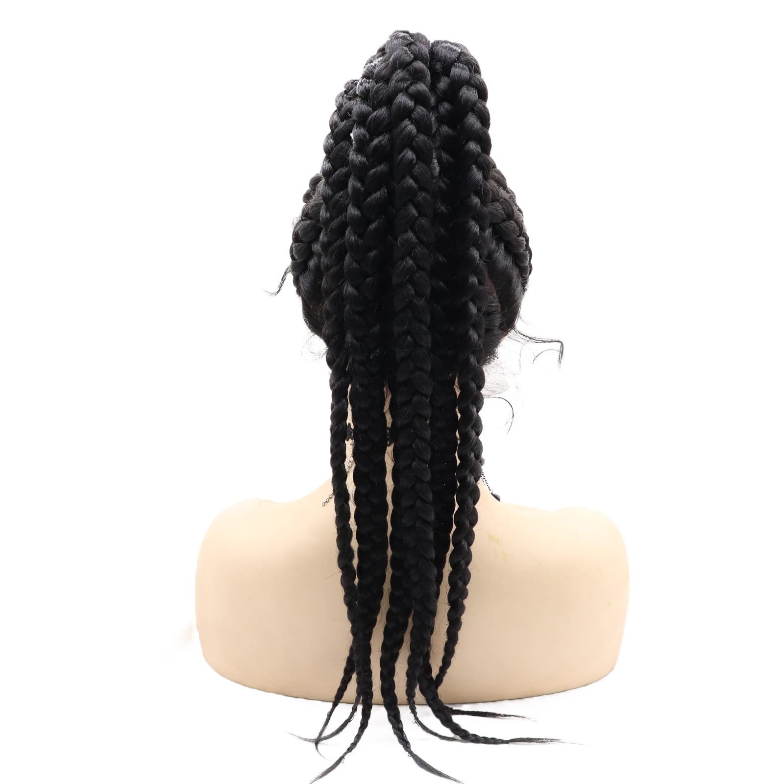 karissa Hair Long Black Braided Wigs for Women Soft 7 Box Braid Cornrow Ponytail Wig with Baby 360 Braids Afro Realistic Full Lace Synthetic Braiding Heat Resistant Fiber Cosplay Daily - Image 4