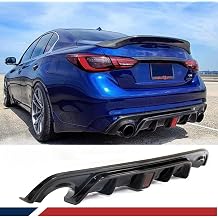 موزع خلفي من ألياف الكربون لسيارة إنفينيتي Q50 2018-2024، موزع الشفاه السفلي، واقي المفسد، طقم هيكل مزين بضوء أحمر