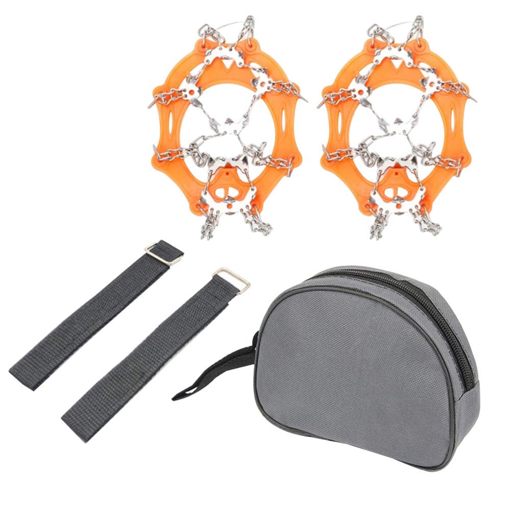Garneck Ice Snow Grips with Strap and Storage Bag Stainless Steel Snow Spikes Camping Snow Spike for Outdoor Jogging Climbing Hiking(Orange, Size M, Random Color Bag)