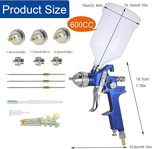 Miniatura 8 de HVLP - Pistola pulverizadora con boquillas reemplazables de 0.055 in, 0.067 in, 0.079 in, tapa de aguja, kit de pistola rociadora de pintura de aire