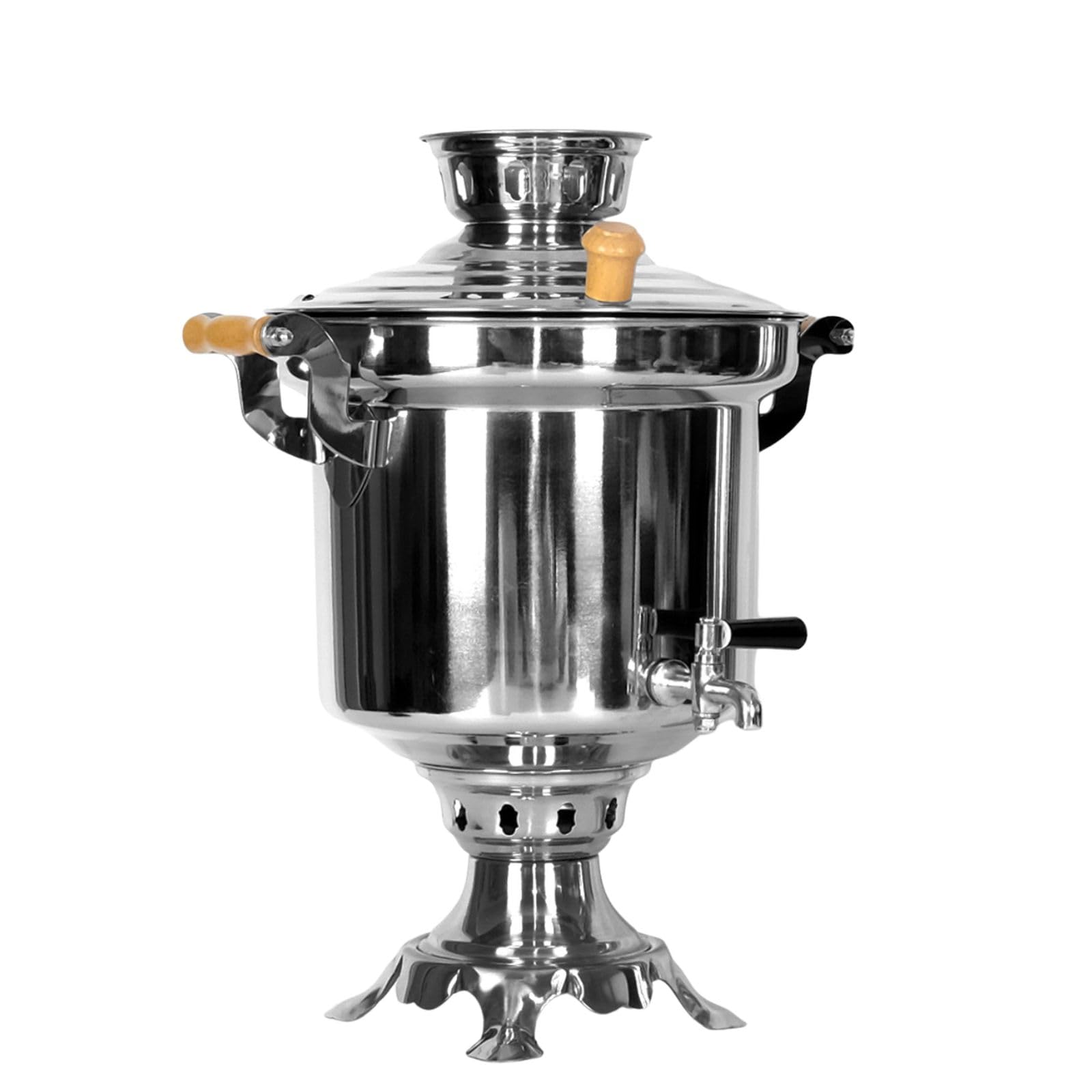 Samowar 5 L aus Edelstahl mit Schornstein Holzkohle Русский самовар на дровах Charcoal Tea Maker with Chimney Rohr Russischer Samovar