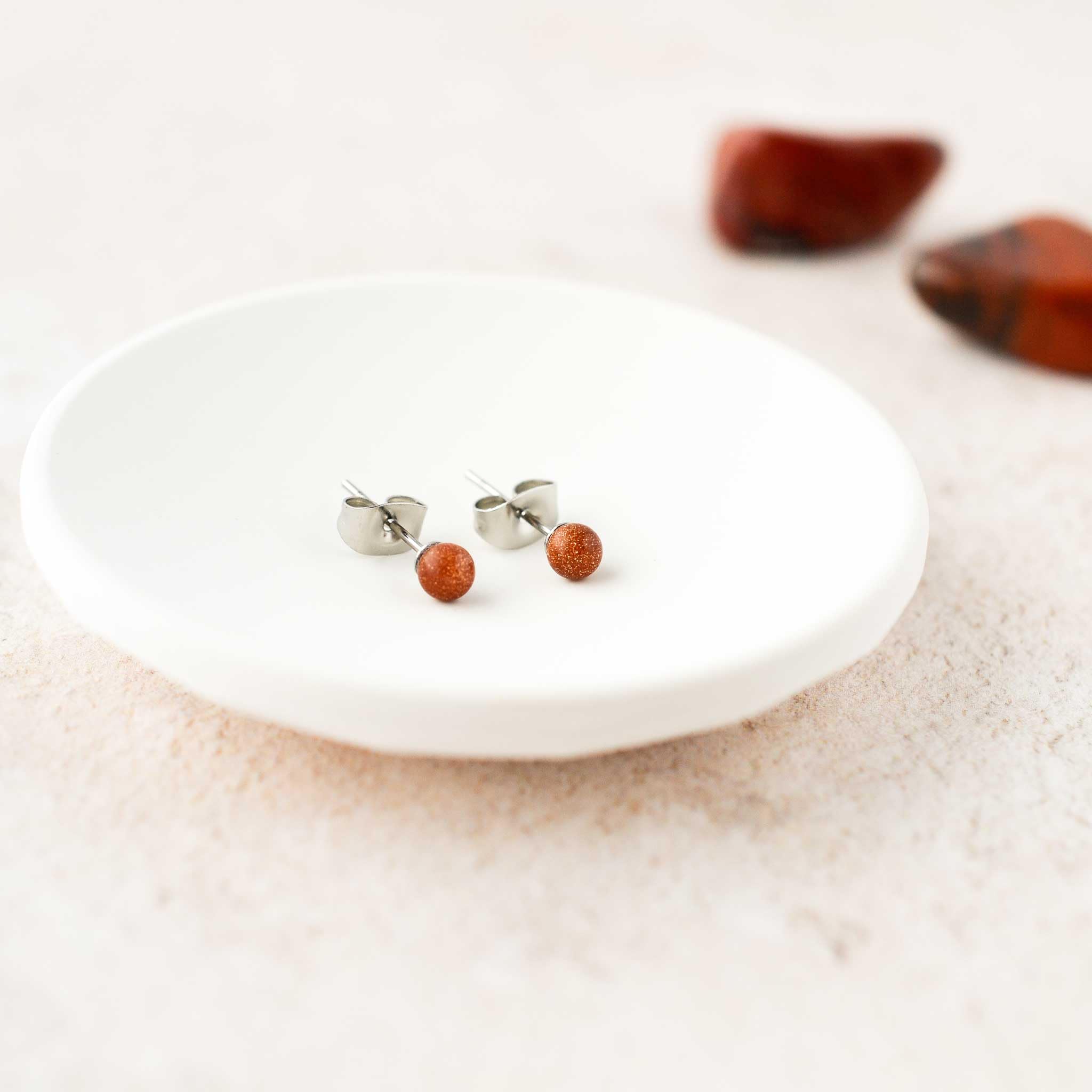 Orecchini a bottone con pietre preziose da 4 mm, acciaio chirurgico ipoallergenico