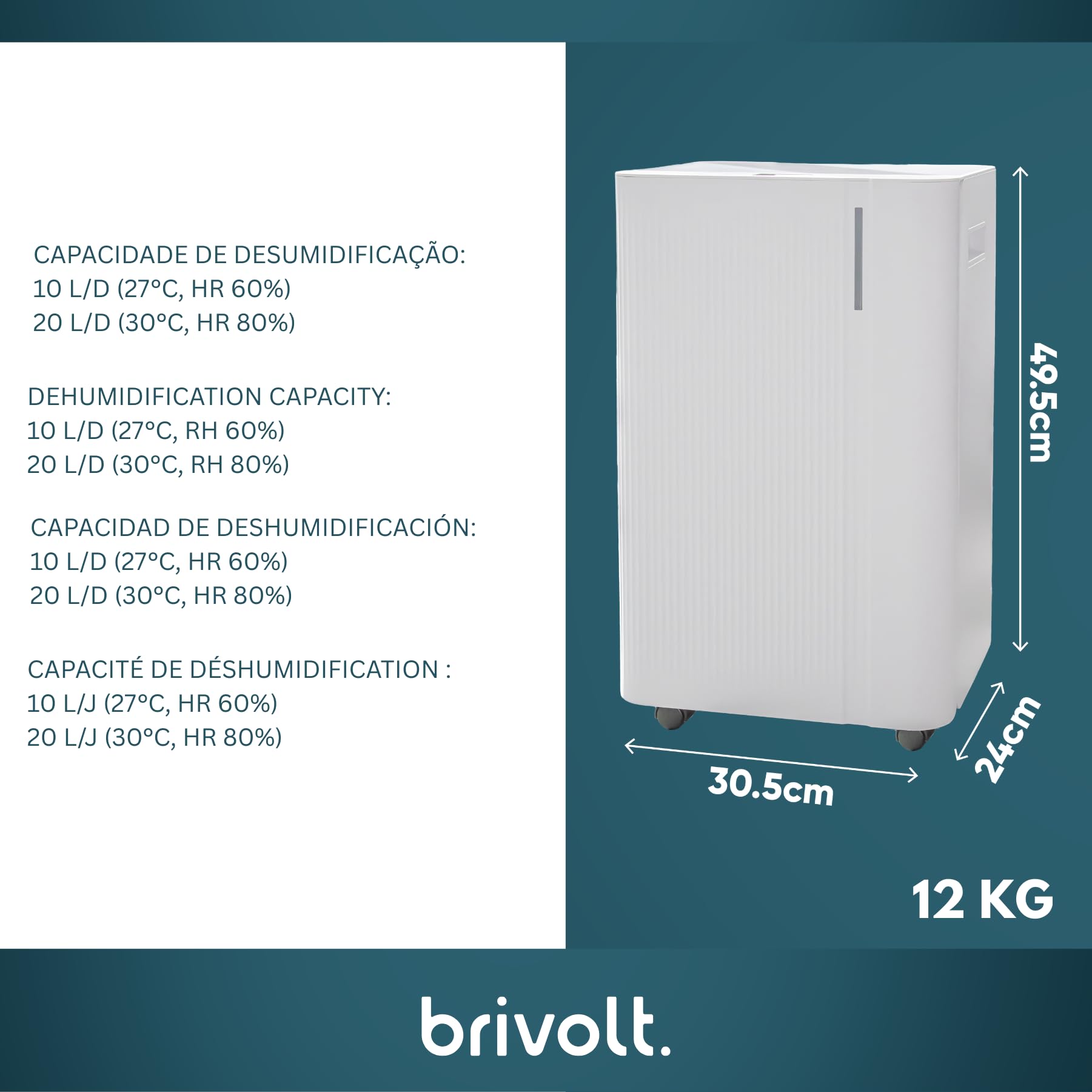 Deshumidificador brivolt. 20l 330w R290