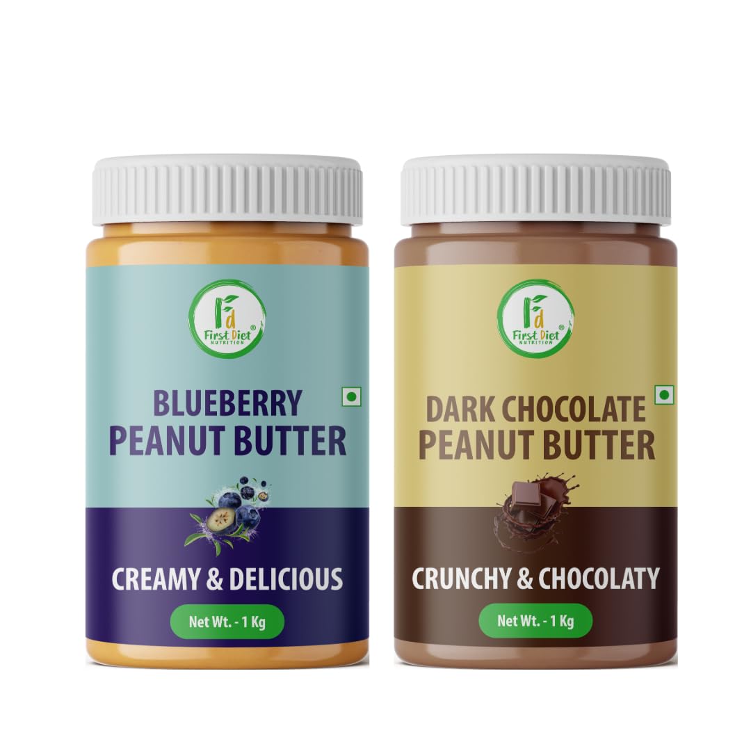 FIRST DIET NUTRITION Blueberry Creamy & Dark Chocolate Crunchy Peanut Butter 1kg Combo Pack of 2 Made with Roasted Peanuts, Cholesterol Free, Gluten Free (B0DC686H48) Amazon Price History, Amazon Price Tracker