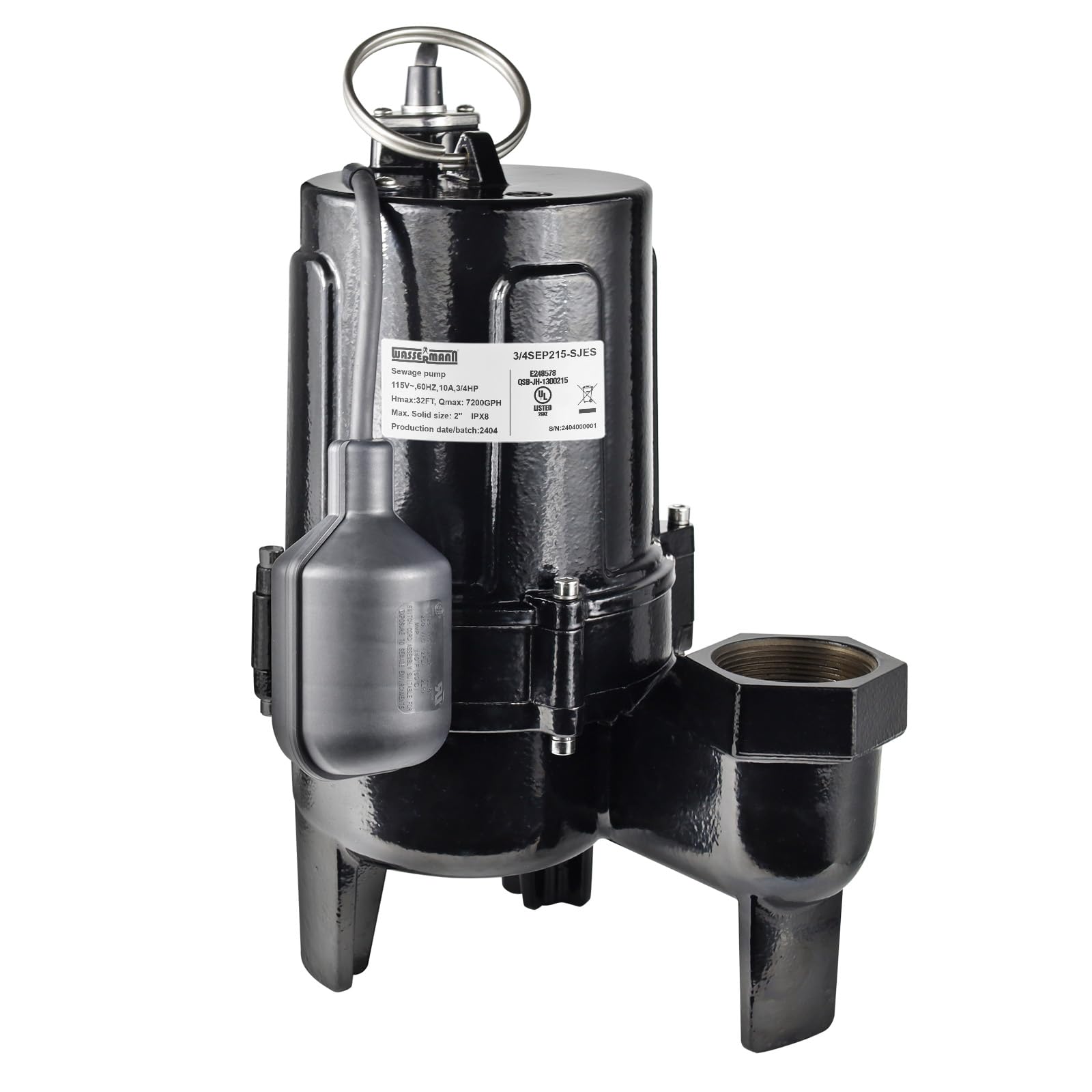nat★　3/4 WASSERMANN 3/4 HP 7200 GPH Sewage Pump 2 inch Discharge with Auto