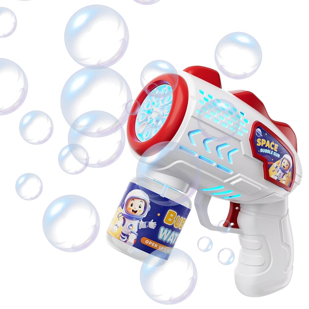 Pistola de pompas de jabón para niños, máquina automática de burbujas para exteriores, fiestas y bodas, gran regalo de cumpleaños y Pascua, pompas de jabón para niños, bodas (rojo)