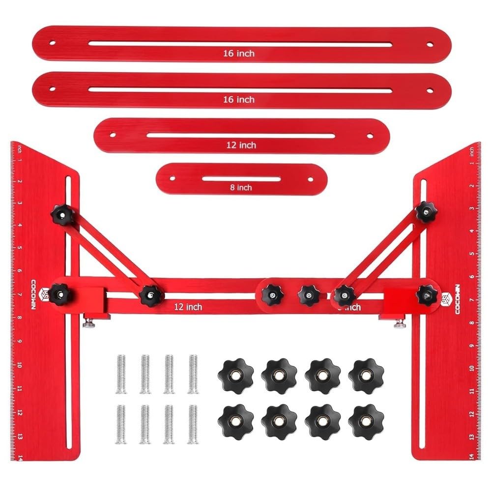 EasyByMall Strumento di misurazione per gradini da 20 a 140 cm, in lega di alluminio, aste regolabili per ristrutturazione domestica, falegnameria, fai da te, blu e rosso