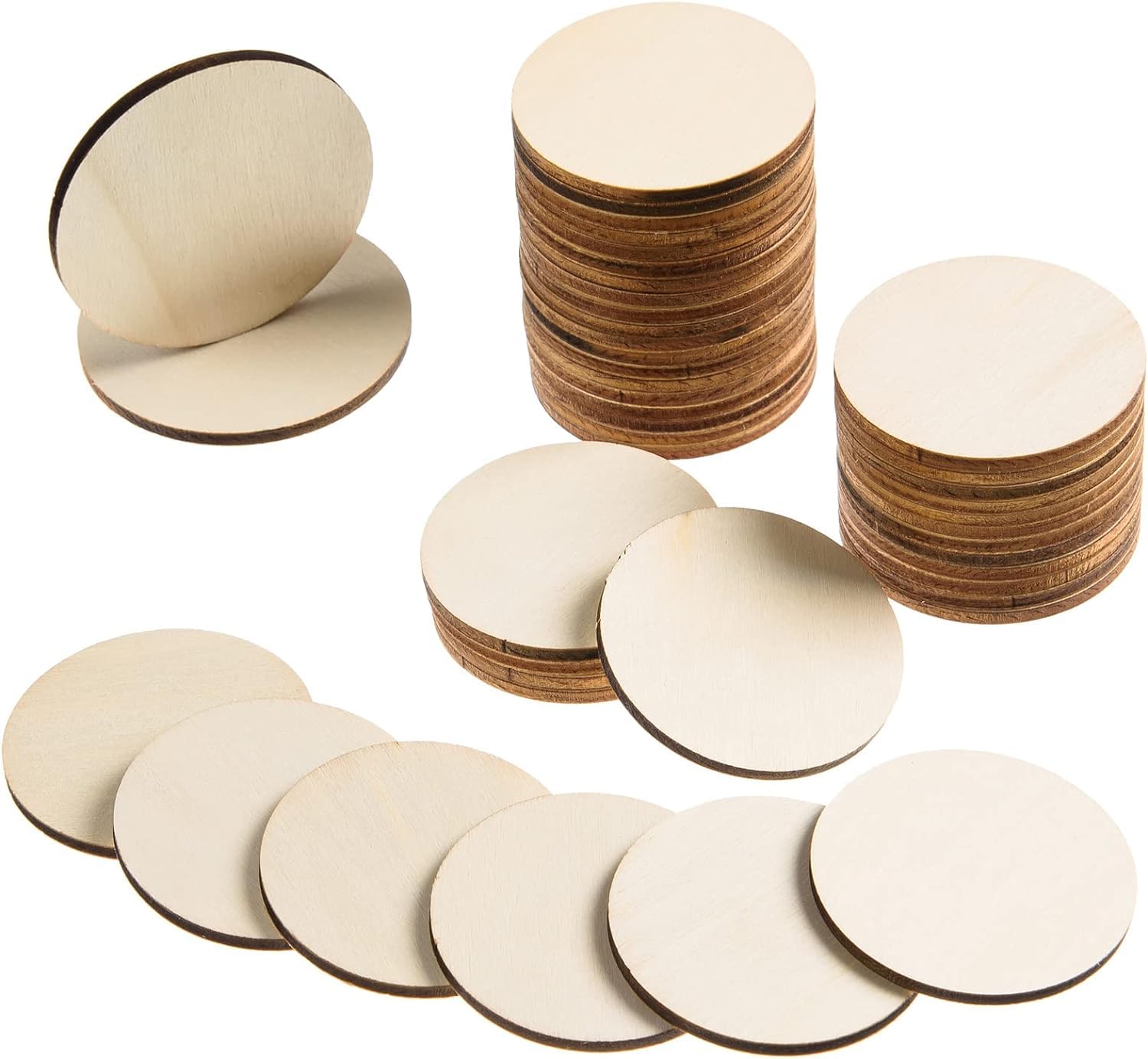 American Elm 100 Pieces 1 Inch Unfinished Circle Wood Slices Round Wooden Discs Wood Circles for Crafts Wood Blanks Round Cutouts Ornaments Slices for DIY Art Crafts