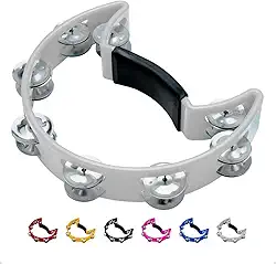 Pandeiro Meia Lua Profissional Pandeirola de Mão Colorida Instrumento Percussão Musical Em ABS (Branco)