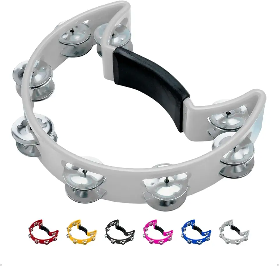 Pandeiro Meia Lua Profissional Pandeirola de Mão Colorida Instrumento Percussão Musical Em ABS (Branco)