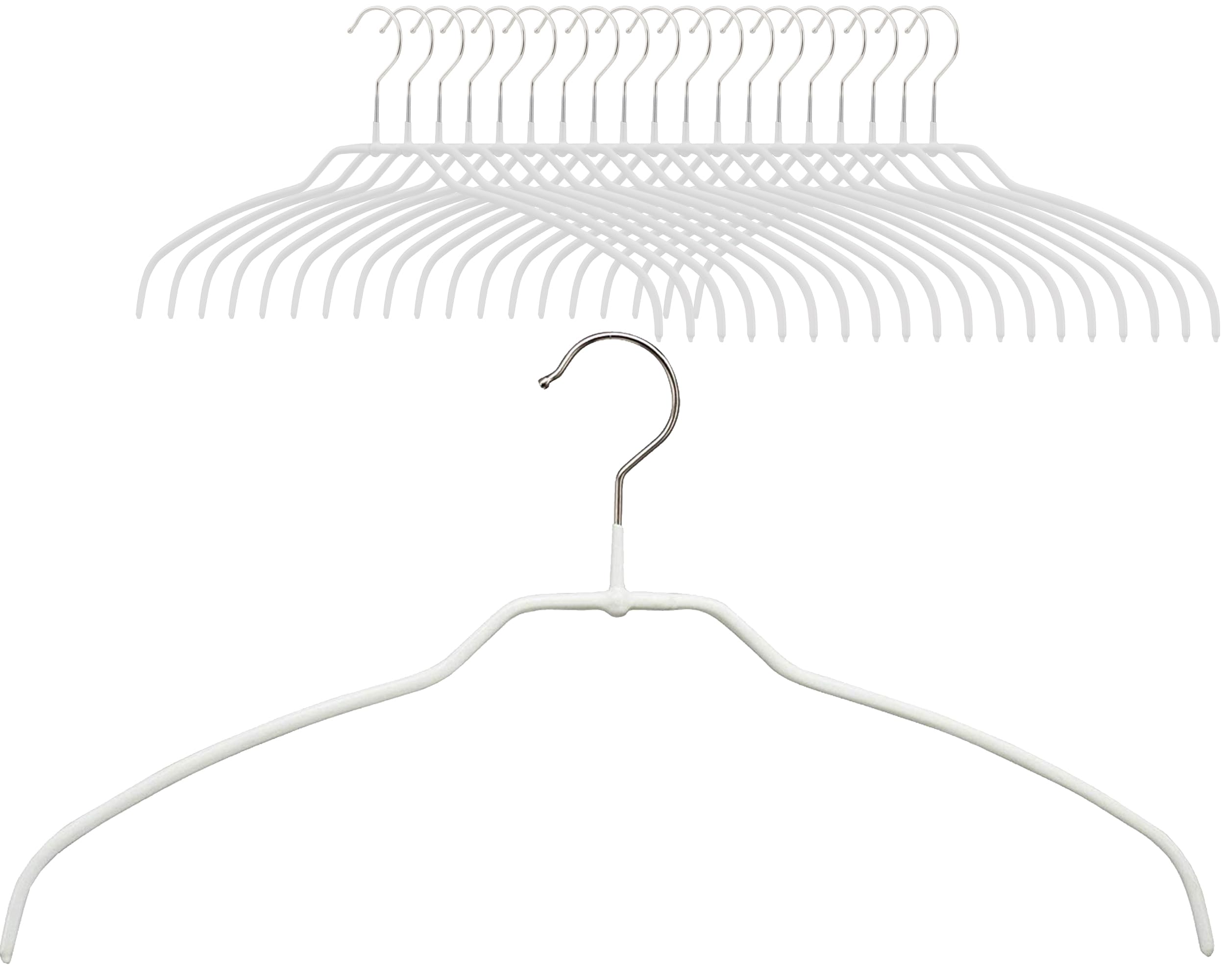 Cintres MAWA Light - Lot De 20 - Blanc - 42cm - Gain De Place 50% - Anti-dérapant - Crochet Rotatif