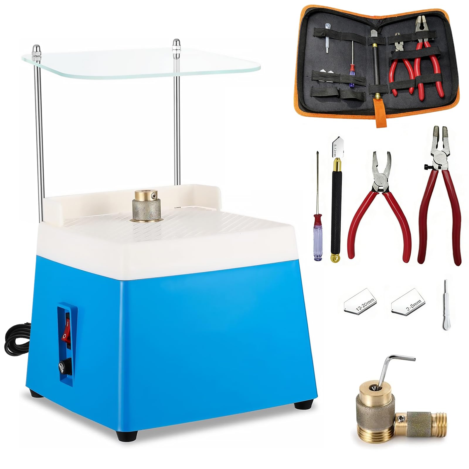 CISSIYOG Portable Stained Glass Grinder, 4200RPM Glass Grinding Tools with Glass Cutter Tool Kit, 2 Diamond Grinder Bits & Baffle for DIY,Ceramics,Jewelry,Stained Glasss