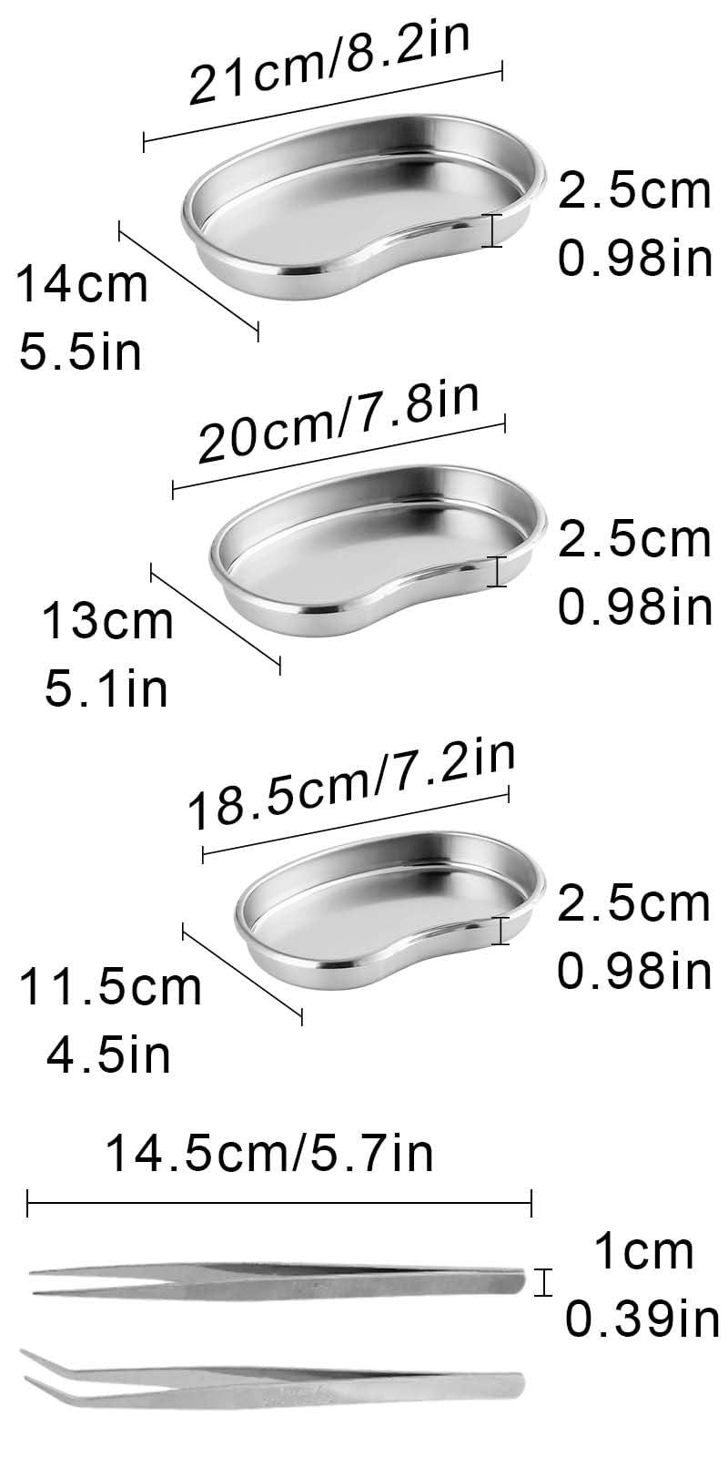 Bandejas para Instrumentos Acero Inoxidable Nierenschale 3 Piezas