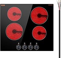Vista 1 de VEVOR Placa de cocina eléctrica de cerámica, estufa eléctrica empotrada, con panel de vidrio, control de perilla, 11 niveles de calor, para diversos