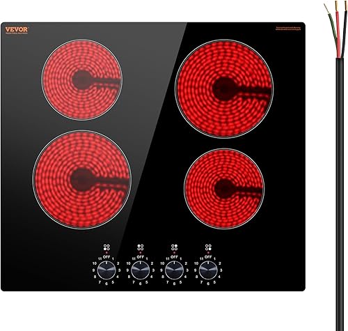 VEVOR Placa de cocina eléctrica de cerámica, estufa eléctrica integrada, con panel de vidrio, control de perilla, 11 niveles de calor, para diversos