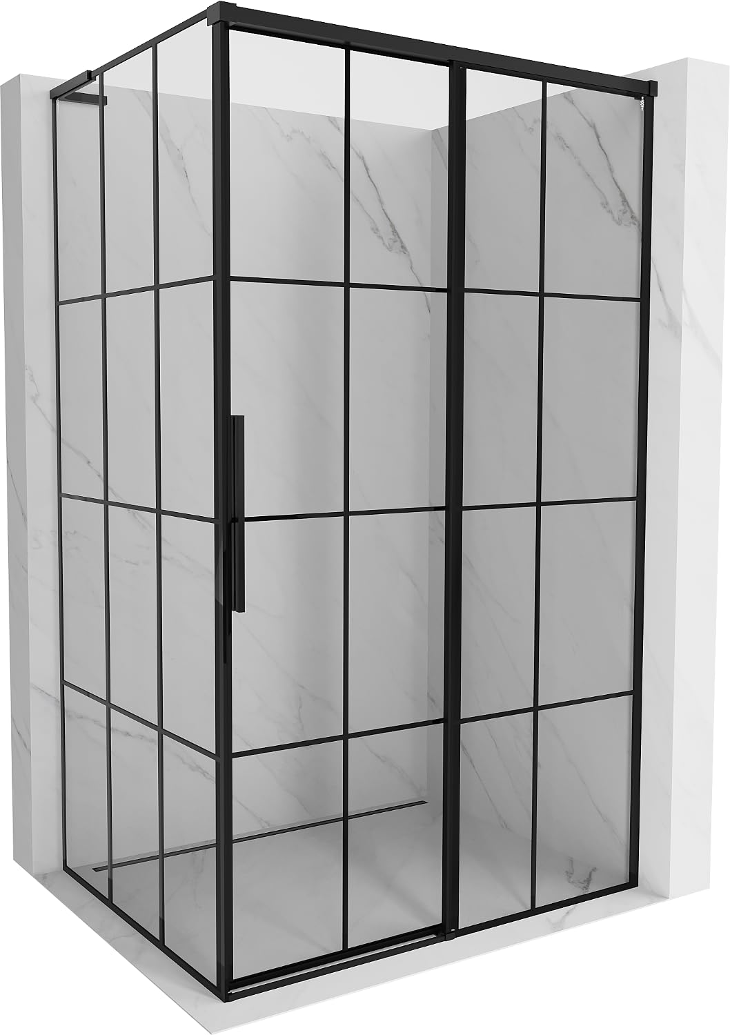 Mexen Rox L Box doccia con porta scorrevole, variante destra, 90 x 120 cm, vetro con griglia nera 8 mm, rifinitura: nero