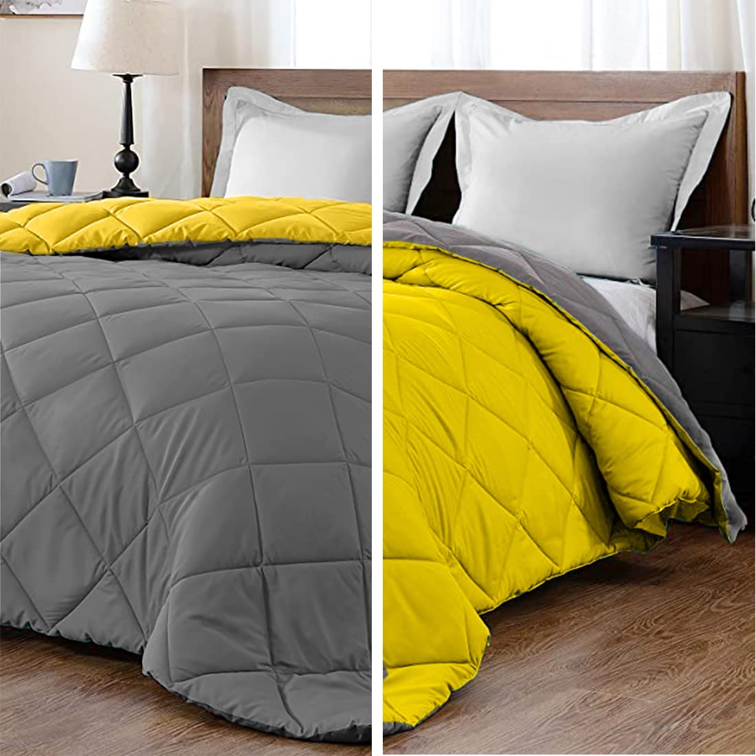 Make Bed Reversible Comforter 220 GSM Microfiber Reversible AC Comforter/Blanket for Winter/Quilt/Duvets for King Size Double Bed Comforter (90 * 100,Yellow & Grey) (B0CLDQY6H5) Amazon Price History, Amazon Price Tracker