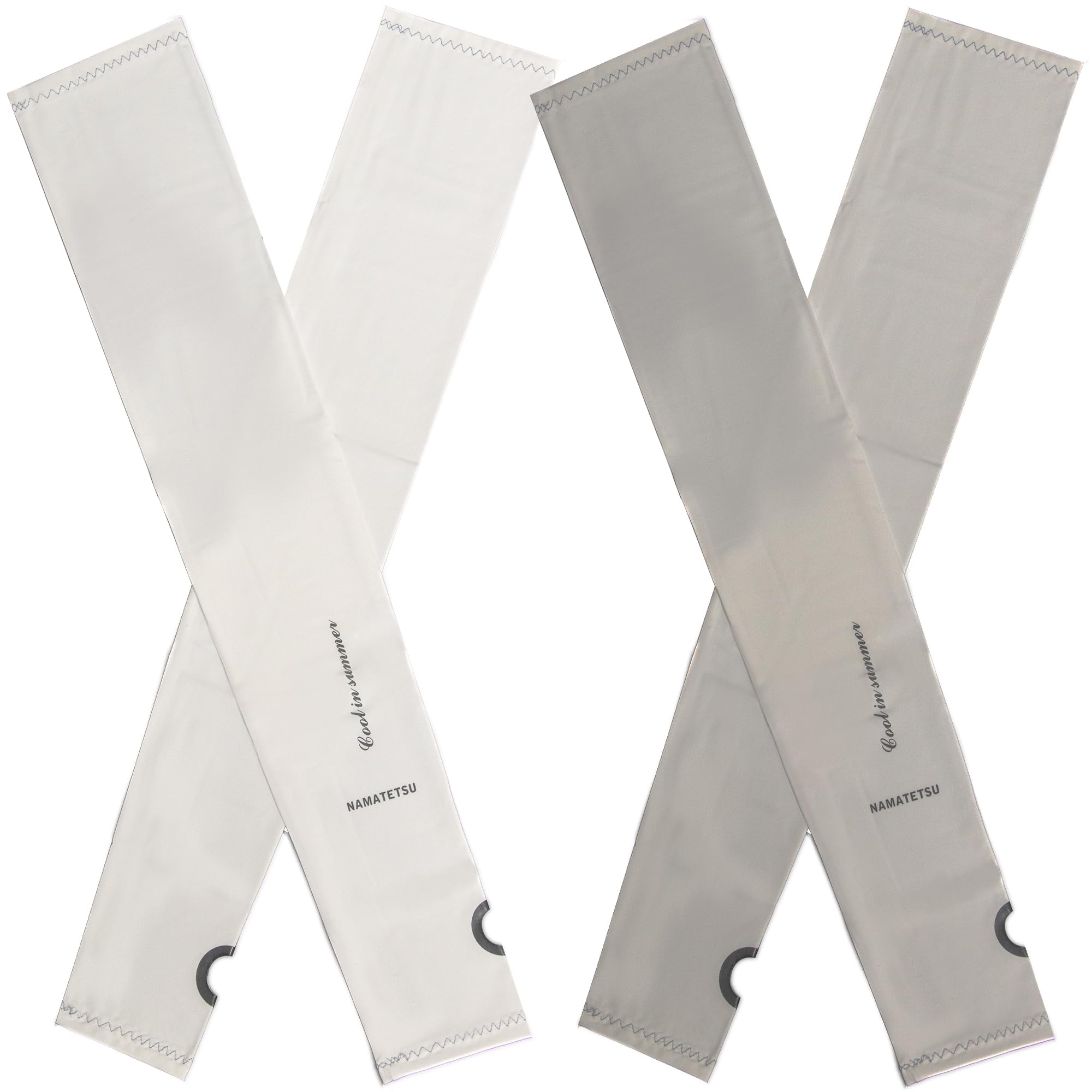 NAMATETSU Ice Silk Cooling Sun Protection UPF50 UV-resistance Compression Arm Sleeve Warmer Thumb Hole (White and Grey)