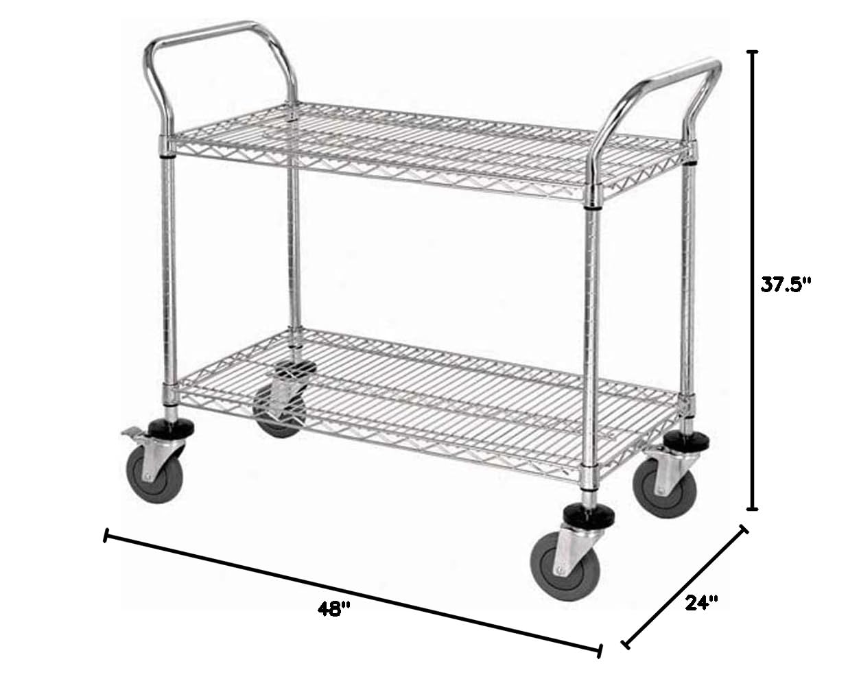 Quantum Storage Systems WRC-2448-2 2-Tier Wire Utility Cart, 2 Wire Shelves, Chrome Finish, 37-1/2" Height x 48" Width x 24" Depth