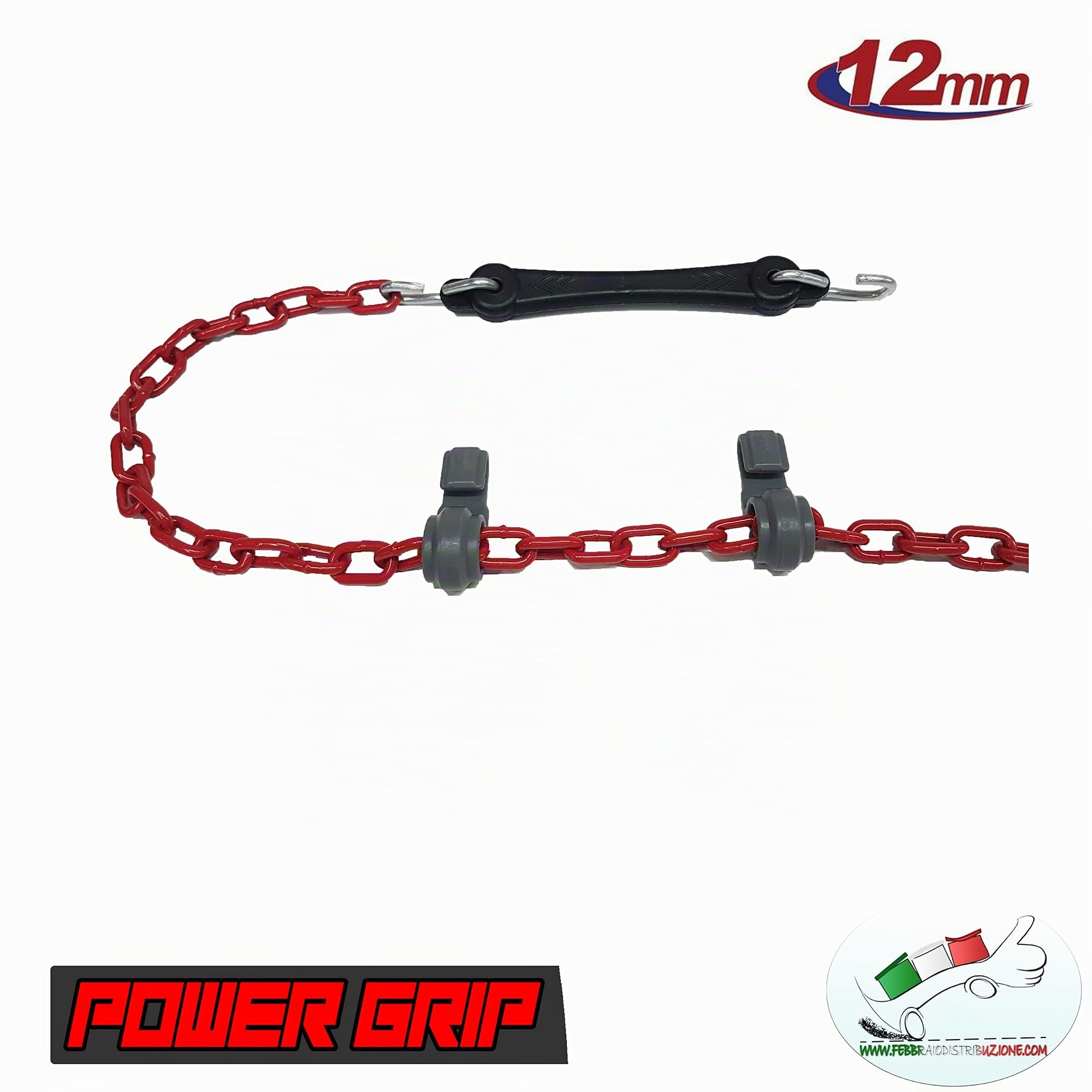 Catene da Neve 12mm Omologate TÜV GS Onorm Gruppo 100 Lega di Acciaio Montaggio Facile con Tensore Auto-bloccante Compatibile con Varie Misure di Pneumatici POWER GRIP
