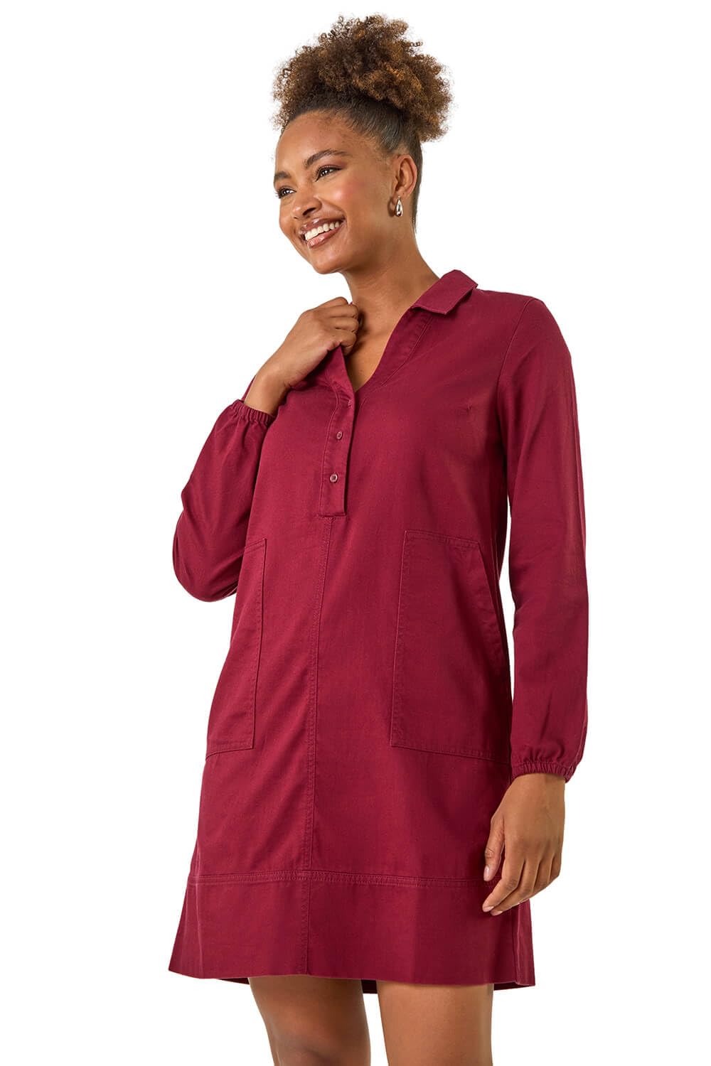 Roman Women's Wine Originals Collared Shift Shirt Dress For Uk - Everyday Autumn Winter Shirt Style Collar Comfy Soft Evening Vacation Work Party Night Out - Size 14
